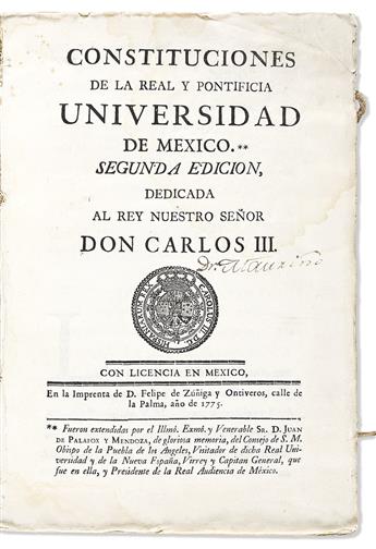 (MEXICAN IMPRINT--1668.) First two editions of the constitution of the University of Mexico.